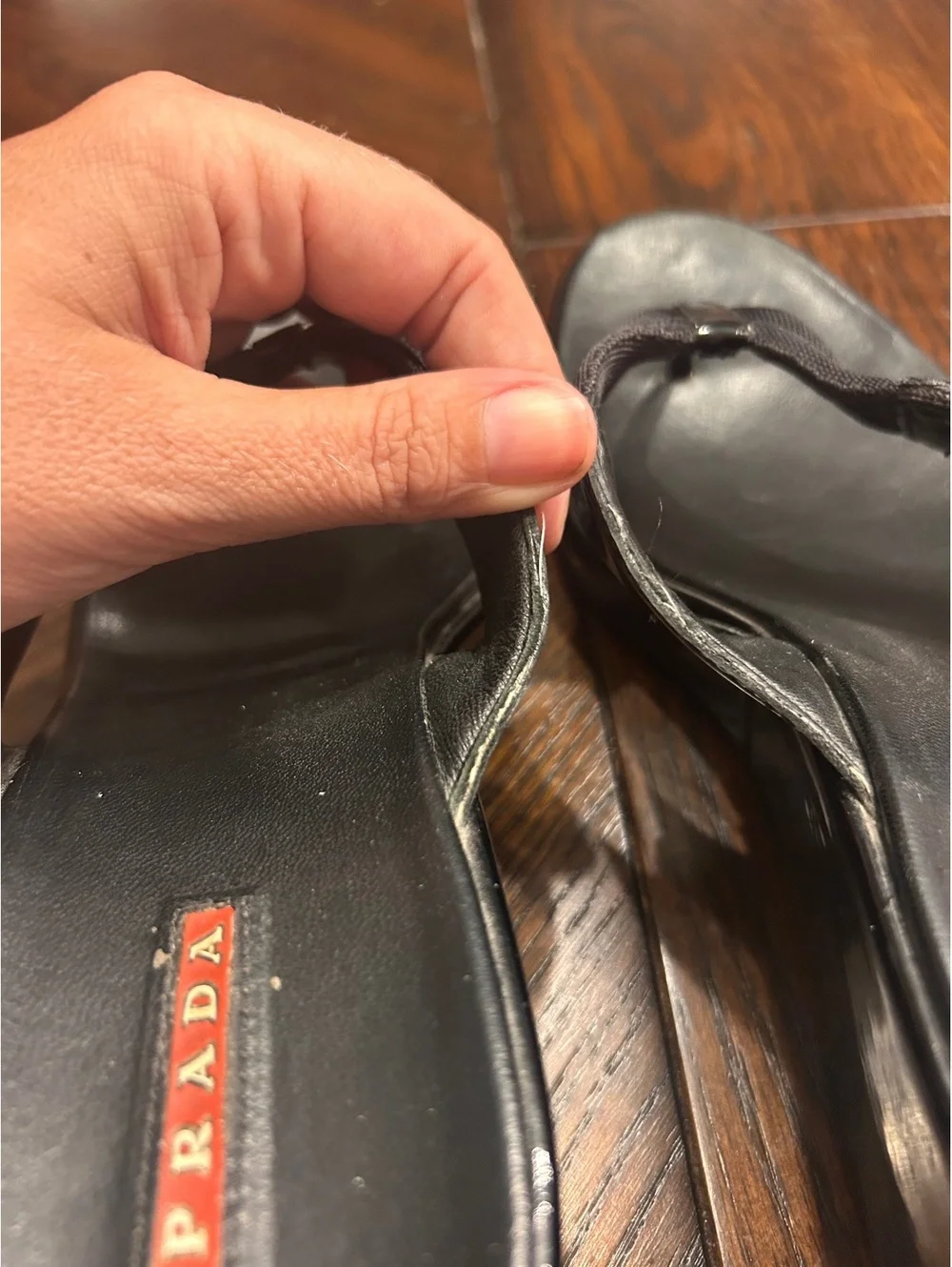 Prada Black Wedge Thong Sandals with Buckle Detail